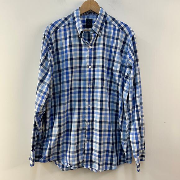 Tailorbyrd Regular Fit Blue Plaid Stretch Cotton Button-Down Shirt Men's XL - Picture 2 of 6